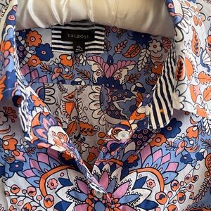 Talbots blouse w/ bright colors and contrast fabric at collar & cuff size XL new